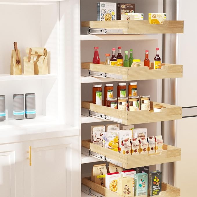 Sikarou Wood Pull Out Cabinet Organizer 23" W x 21" D, Heavy-Duty Sliding Drawers for Inside Cabinets Storage and Organization for Kitchen, Pantry, Bathroom