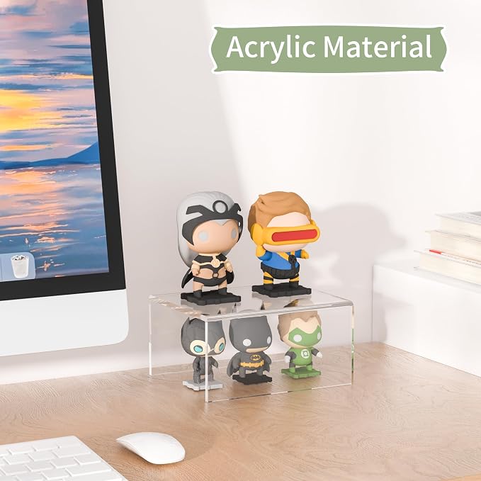 Acrylic Shelf Riser 6x4.7x3 pack of 2, Desktop Rectangular Acrylic Tray Pedestal Stand for Home Décor, Figures, Manga or Other Collectibles, 6x4.7x3 Inch
