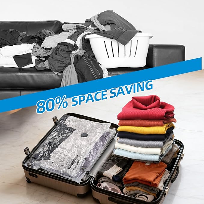 12 Pack Vacuum Storage Bags For Travel With Rechargeable Pump Compression Bags for Clothes & Blankets, Luggage Space Saver for Seasonal Storage & Long Haul Travel