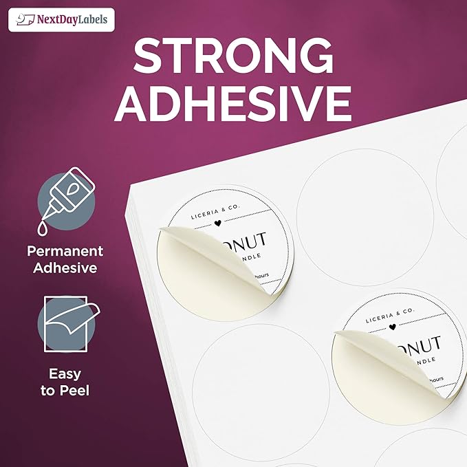 NextDayLabels - Laser/Ink Jet White Labels (2" Round for None Bleed Printing - 20 Per Page | 2000 Labels)