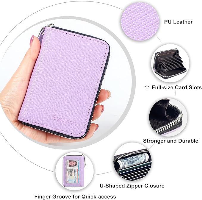 Credit Card Wallet, RFID Card Case Wallet, Zipper Card Cases Holder for Men Women, RFID Blocking, KeyChain Wallet, Compact Size Card Organizer Case for Women