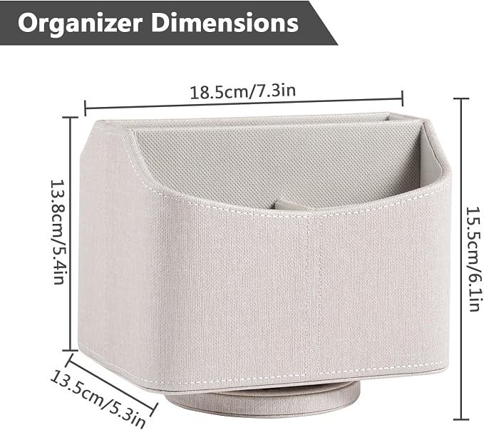 Leather Remote Control Holder 360 Degree Spinning,Desk Rotating Organizer/Caddy for TV Remote Controllers,Pen,Calculator Media Player,DVD,Office Supplies,Mobile Phone Storage Box (Beige)