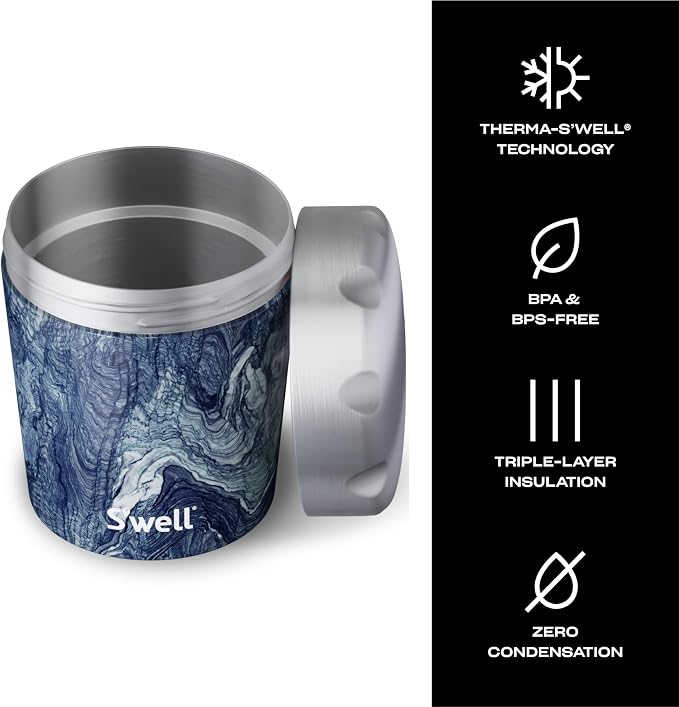 S'well Stainless Steel Ice Cream Chiller, 16oz, Azurite Marble, Triple Layered Vacuum Insulated Container Keeps Ice Cream Frozen For Up To Four Hours, BPA Free