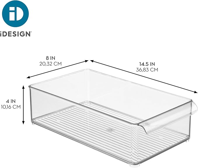 iDesign Large Stackable Fridge or Freezer Bin, Clear, Set of 3 | Front Handle, Made in USA