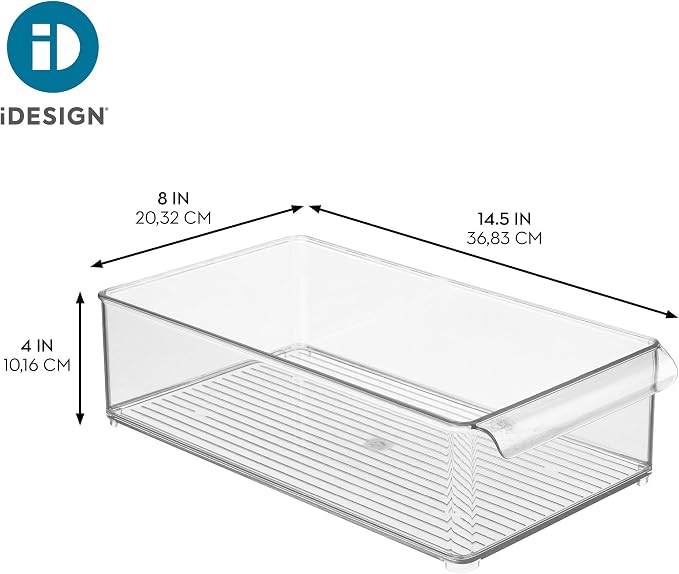 iDesign Stackable Fridge Storage Bin, Clear | Front Handle, Made in USA