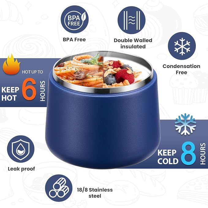 Itslife 14oz Vacuum Insulated Soup Thermo for Hot Food, Kids Lunch Container with Leakproof Buckle Lid, Wide Mouth Stainless Steel Food Jar with Spoon