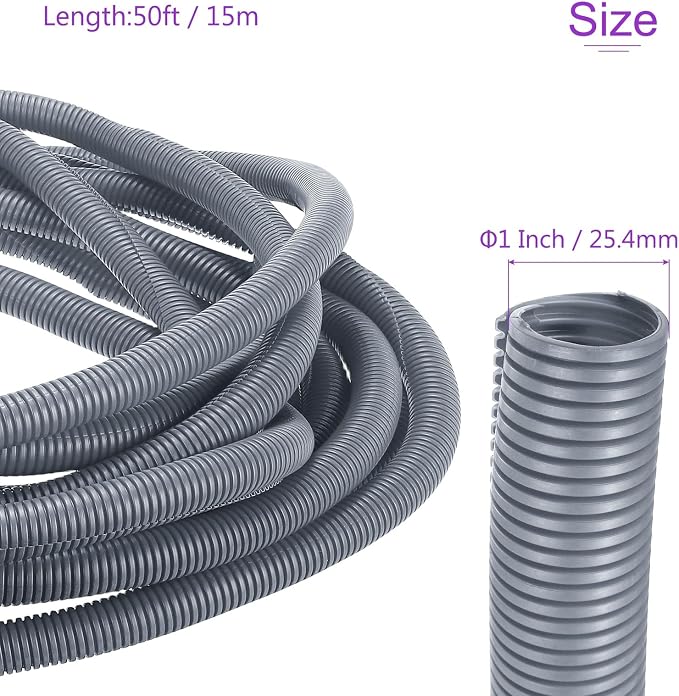 DMiotech 50ft Wire Loom Split Tubing 1 Inch(25.4mm) ID, Cord Protectors from Pet Flexible Conduit Cable Management for Office Home Garden, Gray