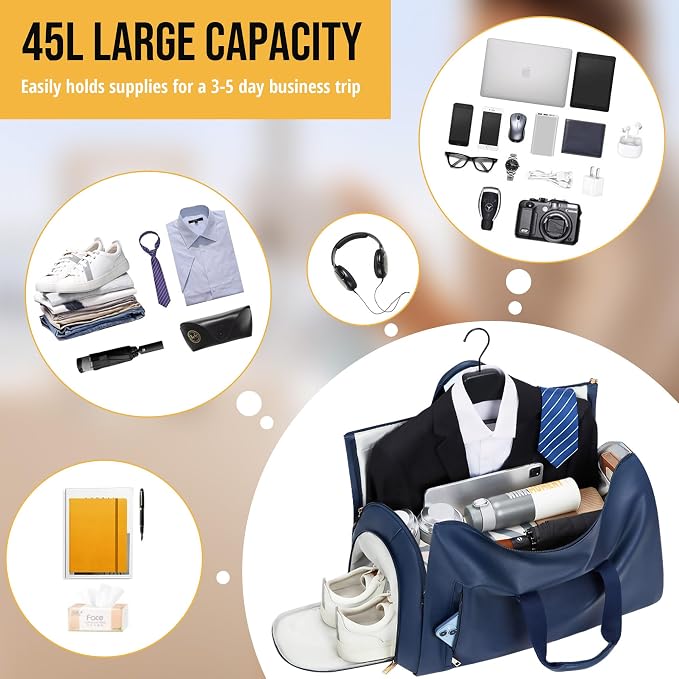 Convertible Garment Bag, Carry on Garment Duffel Bag with Shoulder Strap, Men's Women's Travel Clothing Bag with Shoe Compartment, 2-in-1 Hanging Suitcase Suit Business Travel Bag (Blue)