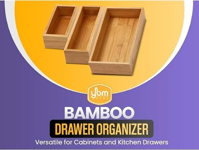 YBM HOME Bamboo Drawer Organizer Storage Box for Kitchen Drawer, Junk Drawer, Office, Bedroom, Children Room, Craft, Sewing, and Bathroom, 6 Pack 3x9x2 inch