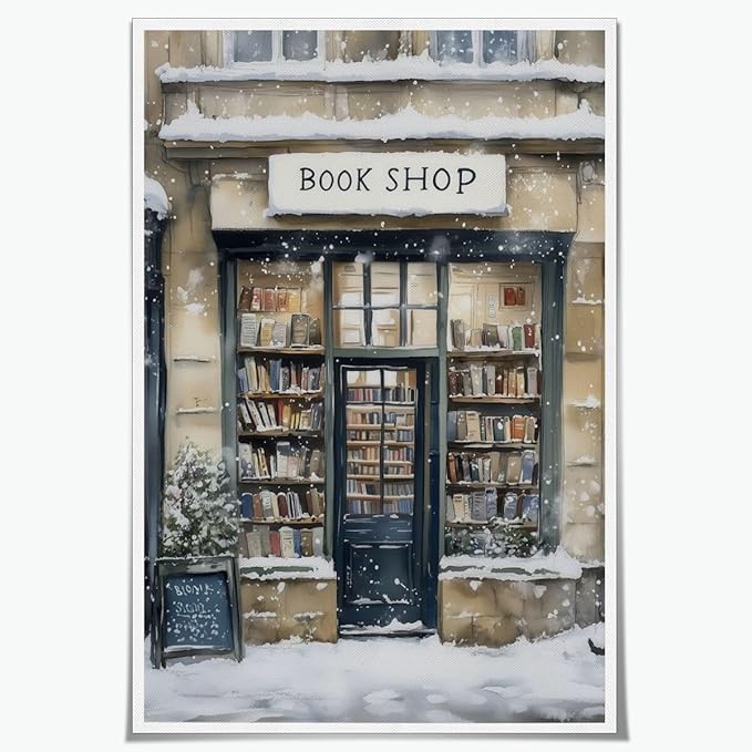Winter Snowy Bookshop Art Aesthetic Poster Canvas Wall Art Decoration Living Room Home Decor Bedroom Decoration Poster Unframed8x12inch