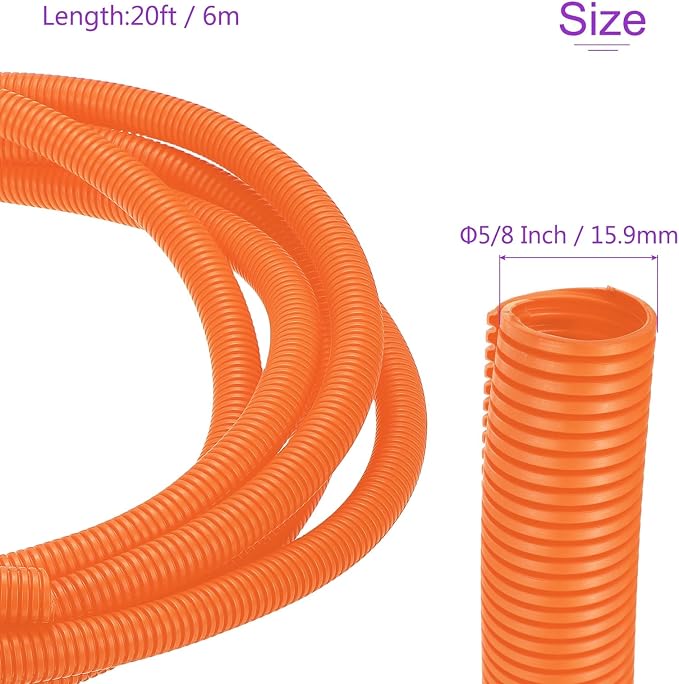 DMiotech 20ft Wire Loom Split Tubing 5/8 Inch(15.9mm) ID, Cord Protectors from Pet Flexible Conduit Cable Management for Office Home Garden, Orange