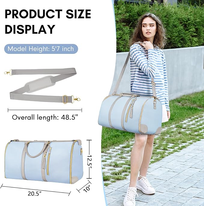 Ytonet Garment Duffle Bags for Travel, Convertible Travel Garment Bag with Shoulder Strap, Large Carry on Garment Bag Overnight Bag for Women with Shoe Pouch, 2 in 1 Hanging Suitcase Travel Bags, Blue