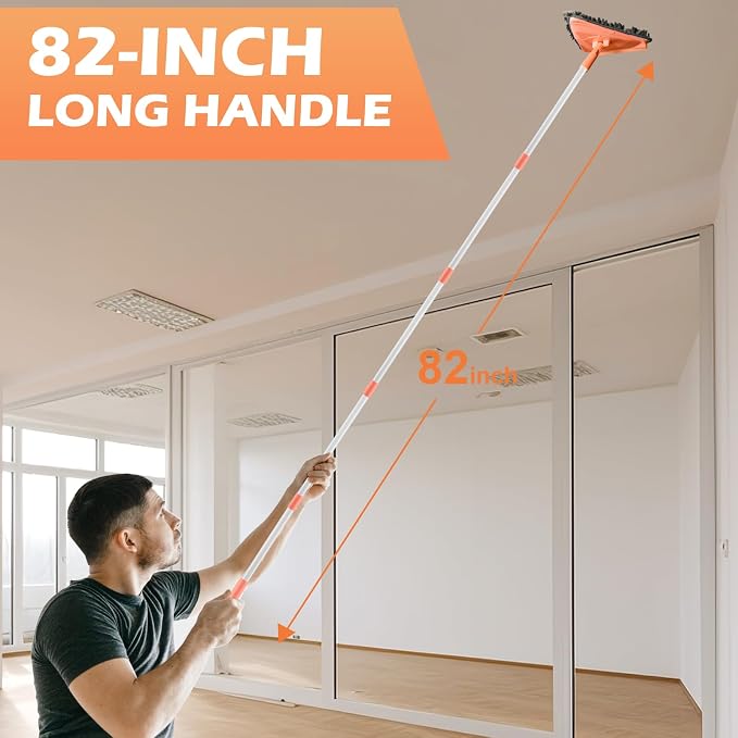 RONSUNG Wall Cleaner Mop, 82-Inch Handle, Baseboard Cleaner Tool, 4 Pads | Wall scrubber with long handle, triangle head, squeegee, and 4 pads for walls, ceilings, windows, baseboards, and floors