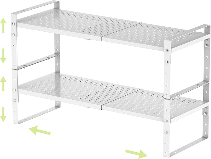 Expandable Shoe Rack Heavy-Duty Closet Organizer Adjustable Shelf Stackable Metal Framework for Entryway, Garage,RV,Pantry,Cabinet(Medium,2 Packs/White)