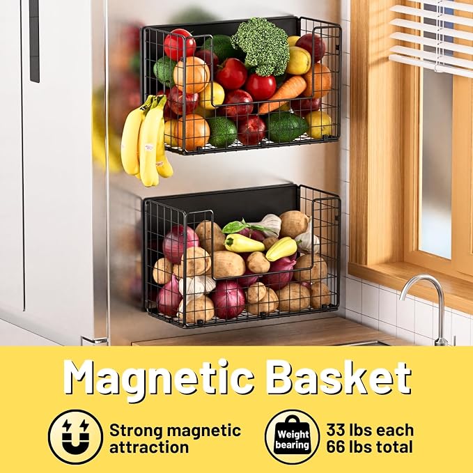 Magnetic Shelf for Fridge , Fruit Potato & Onion Storage Bins, Pantry Organizers & Storage, Large Container Magnetic Basket for Refrigerator, Kitchen Counter, Cabinet, Magnetic Fridge Organizer