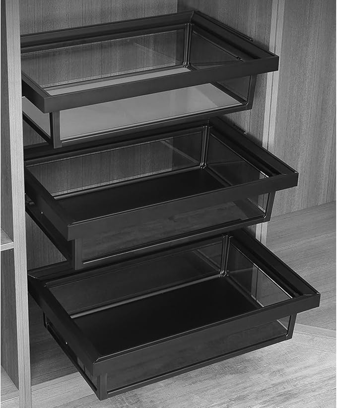 Stackable Pull Out Cabinet Storage Basket Organizer for Kitchen, Office, Closet & Wardrobes - Detachable Cupboard Storage Solution (86x17x46.5cm)