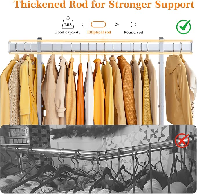 Wiracks Heavy Duty Clothes Rack for Hanging Clothes Clothing Rack 300LBS Portable Clothes Rack 45" L*15" W*66" H Thickened and Widened elliptical Tubes (Silver)