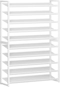 Nunsino Shoe Rack,10 Tier Metal Shoe Organizer,Max Holds 50 Pairs,Heavy Duty Shoes Shelf for Garage, Entryway, Closet,White