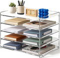 Leffis 5 Tier Acrylic Desk Paper Organizer, Clear Desk Organizer and Accessories Letter Tray for Papers, Documents, File Office Home Classroom Organization