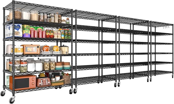 4Pack Wire Shelving 1500lbs 6 Tier Storage Shelves with Wheels NSF Certified Heavy Duty Steel Metal Shelf Adjustable Rolling Rack Kitchen Garage Closet Pantry Laundry 36''Wx18''Dx78''H