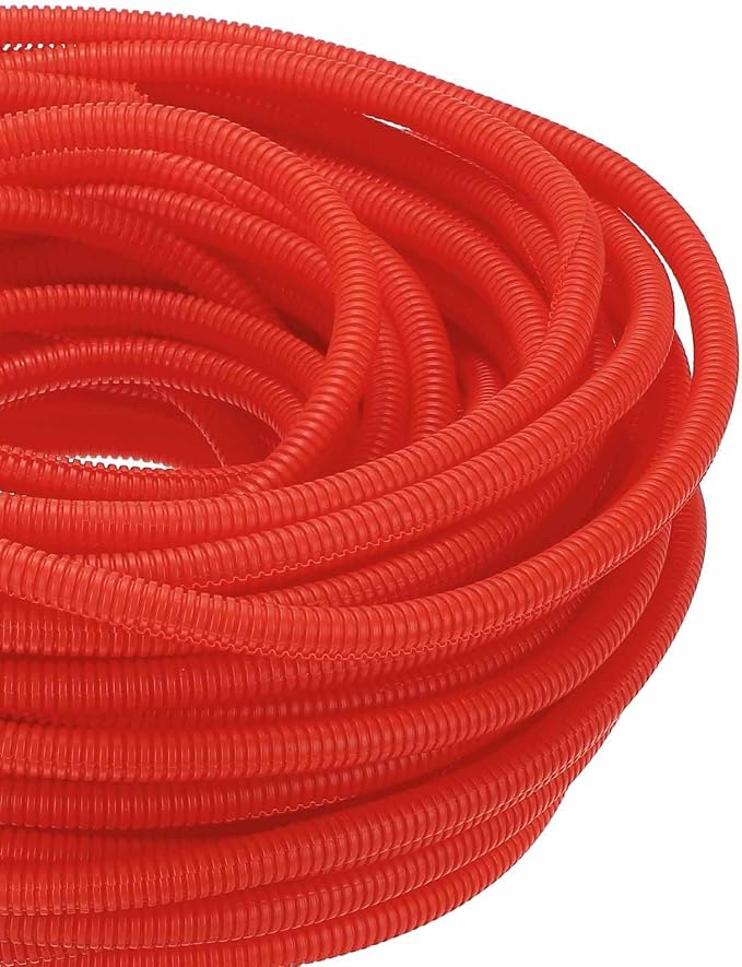 DMiotech 100ft Wire Loom Split Tubing 3/8 Inch(9.5mm) ID, Cord Protectors from Pet Flexible Conduit Cable Management for Office Home Garden, Red