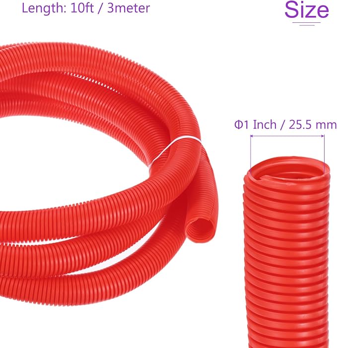 DMiotech 10ft Wire Loom Split Tubing 1 Inch(25.5 Mm) ID, Cord Protectors from Pet Flexible Conduit Cable Management for Office, Home, Garden, Red