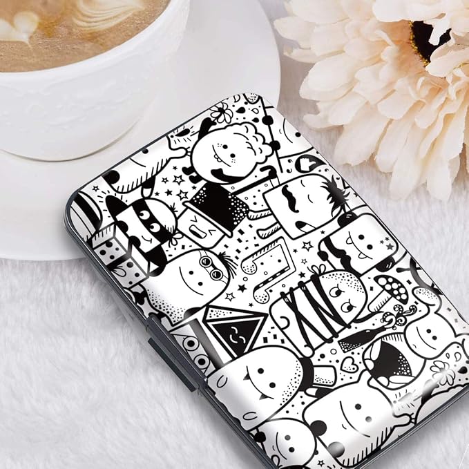Coco Rossi Credit Card Holder RFID Aluminum Small Mini Wallet Women | Metal Wallet, Business Cards Holder, ID Case, Slim Sleeves, Womens Girls Gift, Carry Proof Wallets for Travel, Cartoons