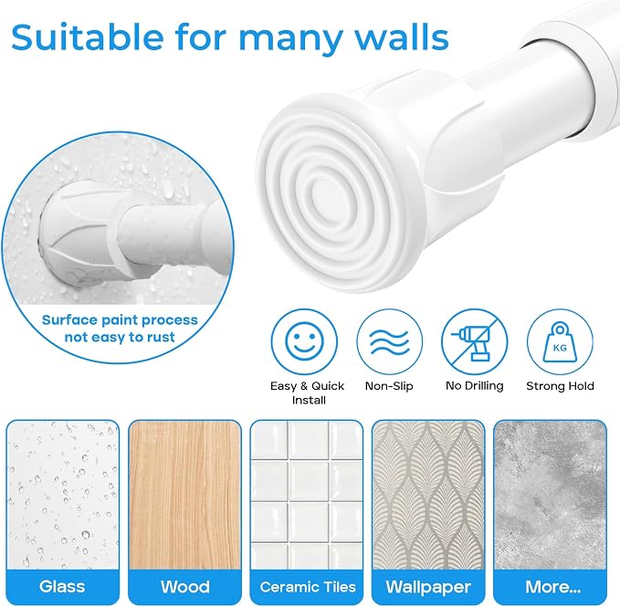 2 Pack Tension Rods for Windows 28 to 48 inch, Adjustable Curtain Rods No Drilling Spring Rods Extendable Pressure DIY Tension Rod for Window Closet Kitchen, White