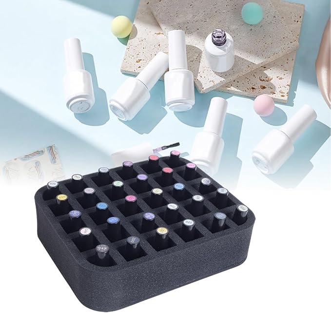 Nail Polish Organizer Holder Foam Pad with Slots for Storage 30 Bottles (15ml/0.5fl.oz) Nail Polish or Essential Oil Tray for Drawers Black