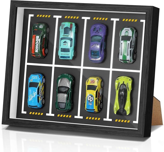 JupDec Magnetic 1:64 Diecast Display Frame, Clear Acrylic Model Car Shadow Box with Parking Layout Mat for Matchbox Hot Wheel, Dustproof Wall Mount or Tabletop Display Box, Ideal Gift for Collectors