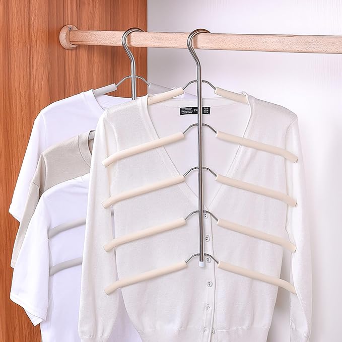 3 Pack 5 in 1 Hangers Blouse Tree Hangers Non Slip Space Saving Clothes Hanger Multi-Layer Clothes Hanger Stainless Steel Sweater Shirt Hanger Closet Storage Organizer(White)
