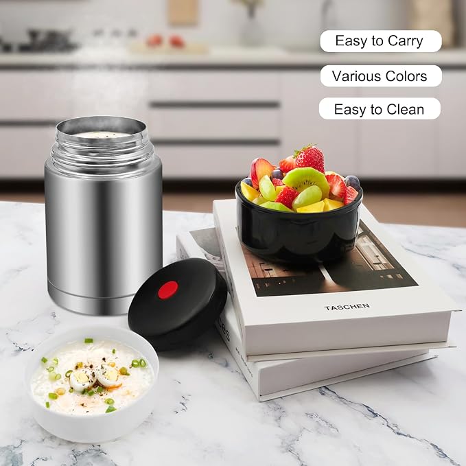 35oz Soup Thermos, Stainless Steel Thermos for Hot Food, Wide Mouth Food Thermos Jar, Insulated Lunch Container Leak Proof Vacuum Thermal Flask (silver-35oz)