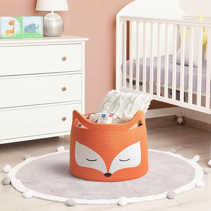 Fox Decor Basket, Large Toy Basket for Living Room, 15.7" x 11.8" | Nursery Basket for Baby Clothes, Toys, Laundry, Blanket, Cute Animal Storage Box