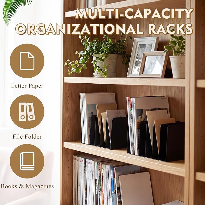 Suzile Metal Desktop File Organizer, 7 Compartments, Vertical File Sorter, Black, 5.51" W x 8.78" L x 4.49" H, Office, Reception Areas, Workspace