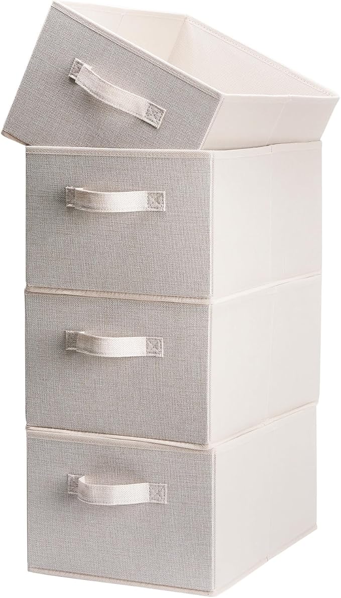 Clothings Collapsible Storage Bins, Foldable Organizers and Storage Baskets Cube Storage Bin for Bedroom Living Room (4 Pack) (Flaxen, 15.4x11.4x7.9inch)