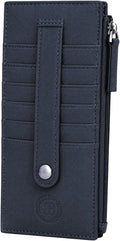Leatherboss Leather All in One Card Case Holder Slim Wallet With Card Protection Strap, Blue