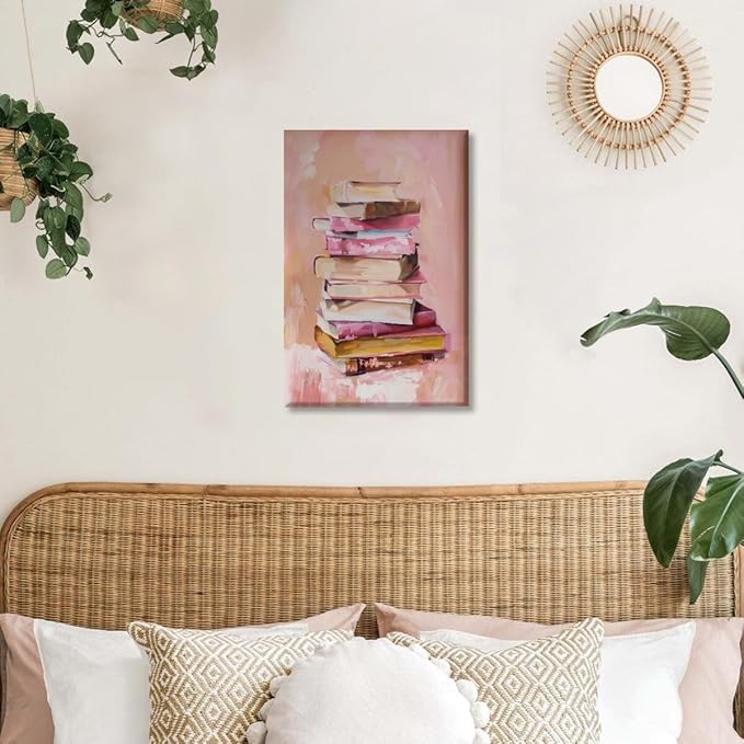 Pastel Book Stack Art Aesthetic Poster Canvas Wall Art Decoration Living Room Home Decor Bedroom Decoration Poster Unframed8x12inch