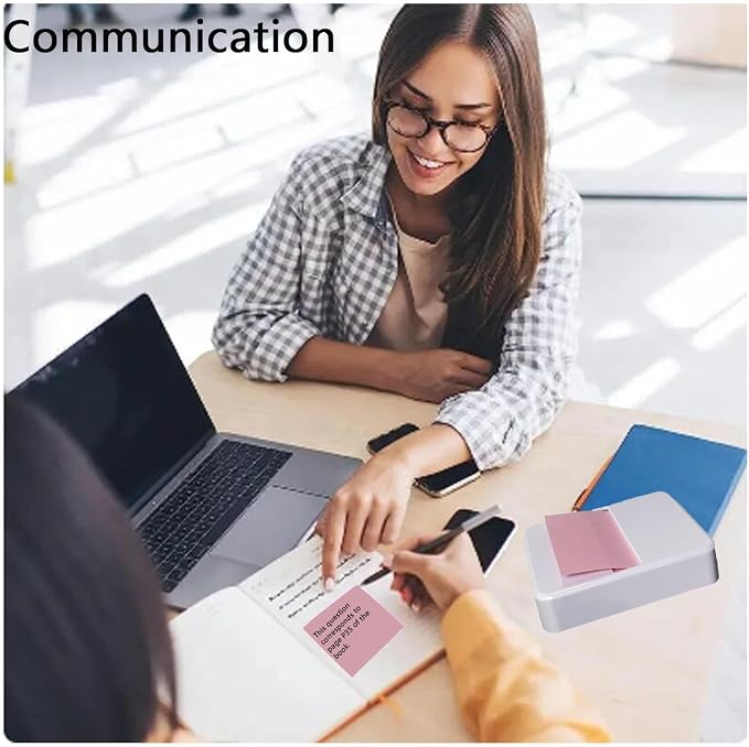 Notes Dispenser 3 x 3 inches Sticky Note Holder with 100- Sheet Pad Notes | 3 x 3 inches, White, Pink sticky note paper，Non-Slip Base Notes Container Dispensing for Home, Office & School Use