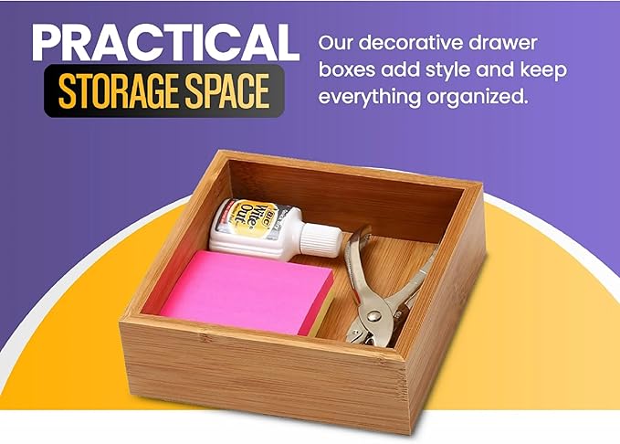 YBM Home Bamboo Drawer Organizer Storage Box for Kitchen Drawer, Junk Drawer, Office, Bedroom, Children Room, Craft, Sewing, and Bathroom, 6x12x2 inch