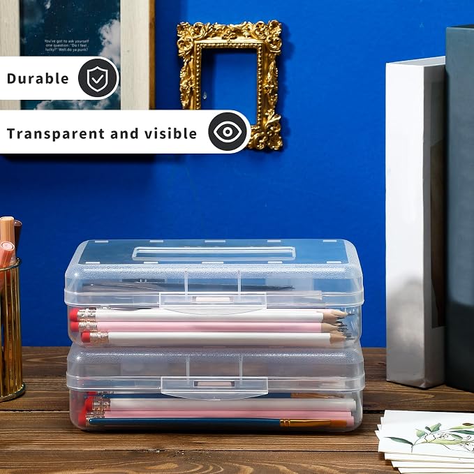 Blulu 10 Pack Large Plastic Pencil Case Box Clear Pencil Boxes Bulk Hard Crayon Box Storage with Snap Lids 8.1 x 4.7 x 2.2 Inch Painting Organizer Classroom Stationery School Supplies (Clear)