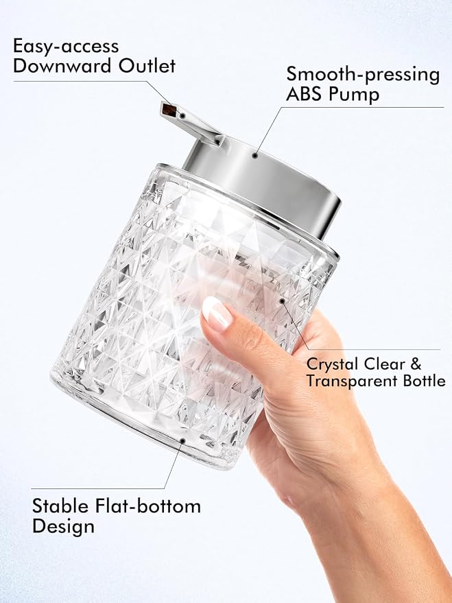 Bathroom Accessory Set, Foaming Soap Dispenser 2Pack, Glass Hand Foaming Soap Dispenser, Refillable Clear Pump Bottles for Liquid or Lotion, Crystal Decorative Handwash Dispenser for Bathroom, Kitchen