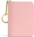 Aiawoxc Credit Card Holder for Women, Small RFID Wallet Slim Leather Business Card Organizer Case with Zipper and Keychain, Pink