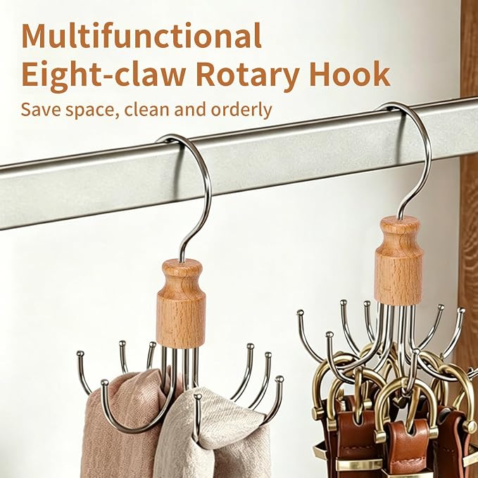 360° Rotatable Belt Rack & Closet Organizer - Holds Up to 24 Belts, Ties, Scarves | Space-Saving Hanging Holder for Bras, Tanks, Purses | Silver (1)