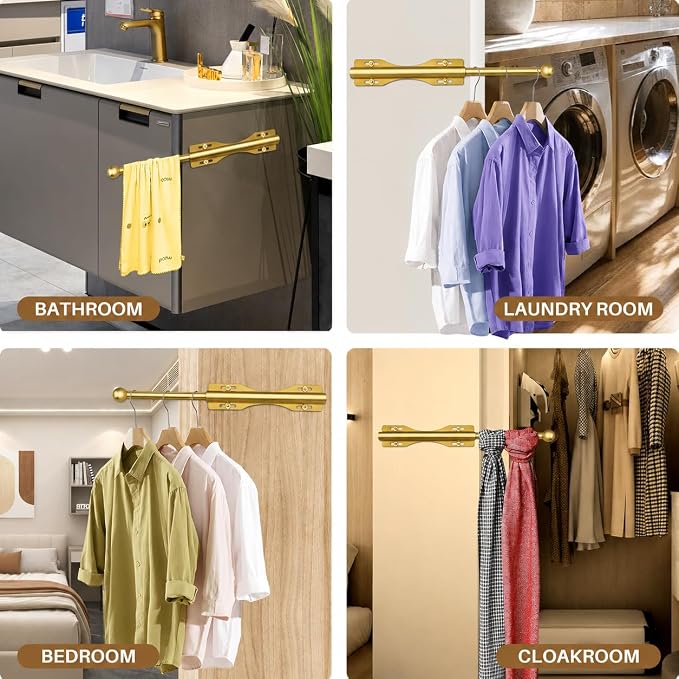 13" Valet Rod For Closet Pull Out Adjustable For Closet,1 Pack Gold | 13" pull-out valet rod provides convenient hanging space for clothes in closets, bedrooms and laundry rooms.