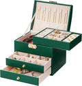 Homde Small Jewelry Box for Girls: 3-Layer Lockable Organizer (Green) | Removable Tray&Dividers for Flexible Storage - Sort Earrings&Rings&Necklaces for Beginners - Birthday Gift for Teens