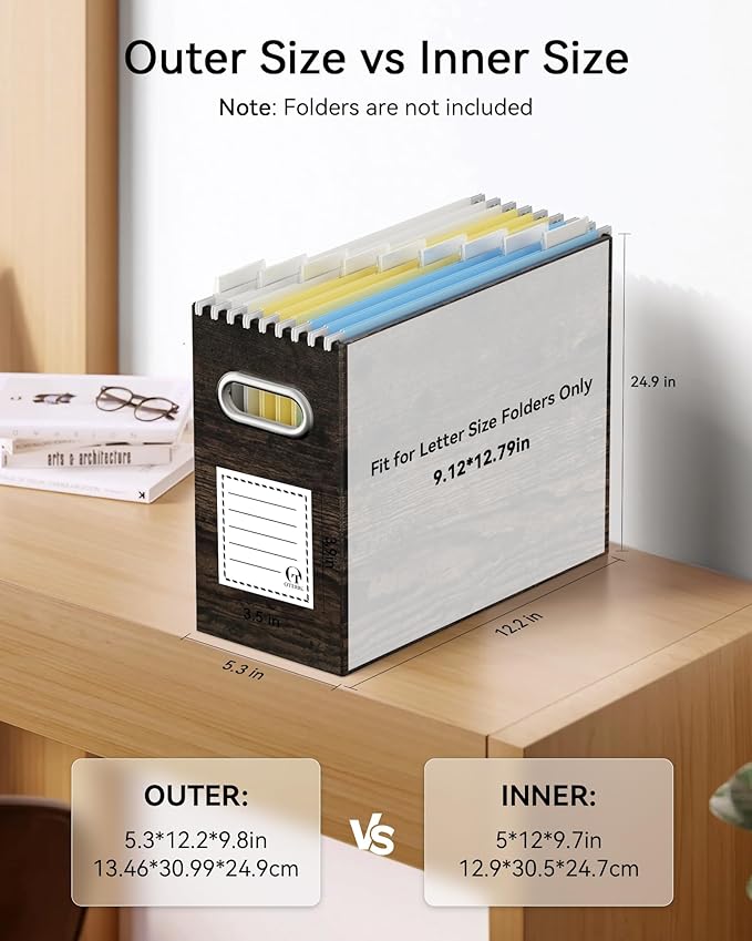 Oterri Cardboard File Organizer Box for Hanging File Folders Letter Size,File Box for Computer Desk,File Cabinet,Working Home,Office,Classroom (Brown Wood Grain Print, Letter Size - 2 Packs)