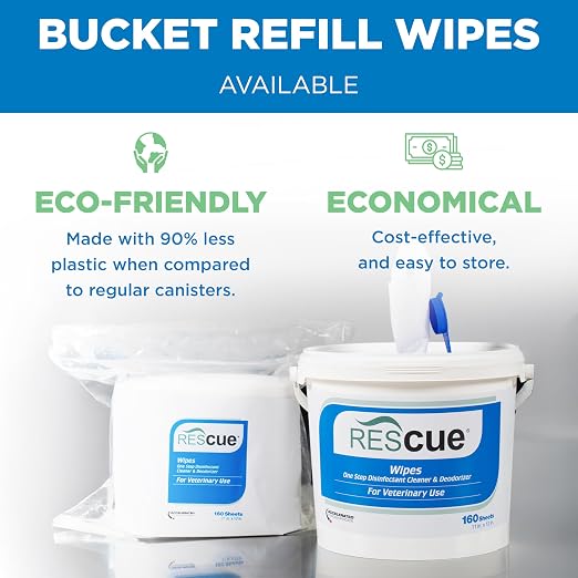 REScue One-Step Disinfectant Cleaner & Deodorizer Wipes for Vet Use – Cleaner for Kennels, Litter Boxes, Vet Offices, Pet Grooming Surfaces – Extra Large, 160-Count Wipes Bucket (1 Pack)