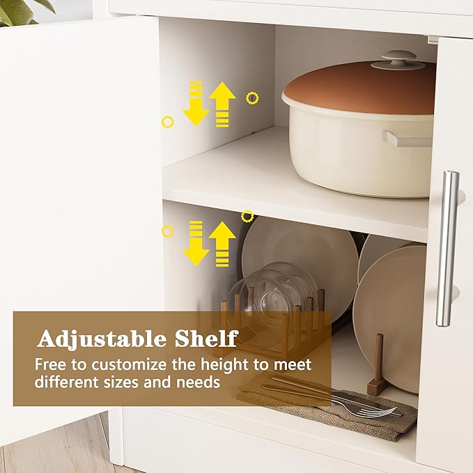 Meilocar Buffet Cabinet Kitchen Sideboard with Storage and Drawer, Farmhouse Storage Cabinet for Living Room, Dining Room, Hallway, White & Yellow Top