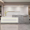 Modern Reception Desk with Counter, Front Desk Reception Counter with Lockable Drawer, Keyboard Tray & Storage Cabinet, Solid Wood Receptionist Table for Salon Office Lobby (H - Left, L 2m/78in)
