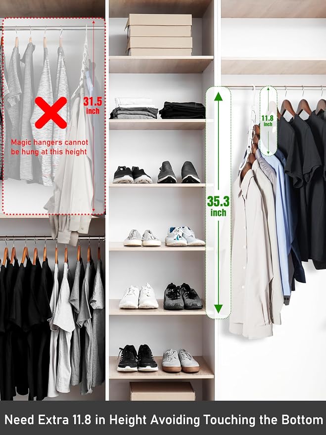 HOUSE DAY Space Saving Hangers 20 Pack, Closet Organizers and Storage | Sturdy Cascading Hangers with 5 Holes, Multi Hangers in One Magic Multipurpose Hangers, College Dorm Room Essentials - White